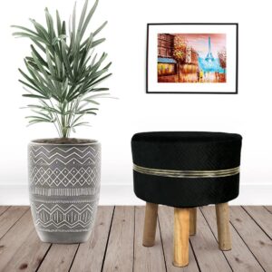 Black Strip Wooden Stool For Living Room